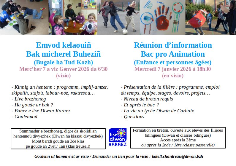 Emvod kelaouiñ war an hentad bak micher BBTK / Réunion d&rsquo;information sur le bac pro Animation (visio)